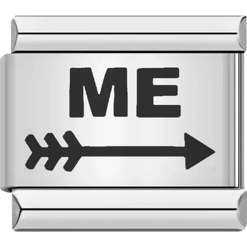 Black text "ME" above a horizontal black arrow Italian charm bracelet link
