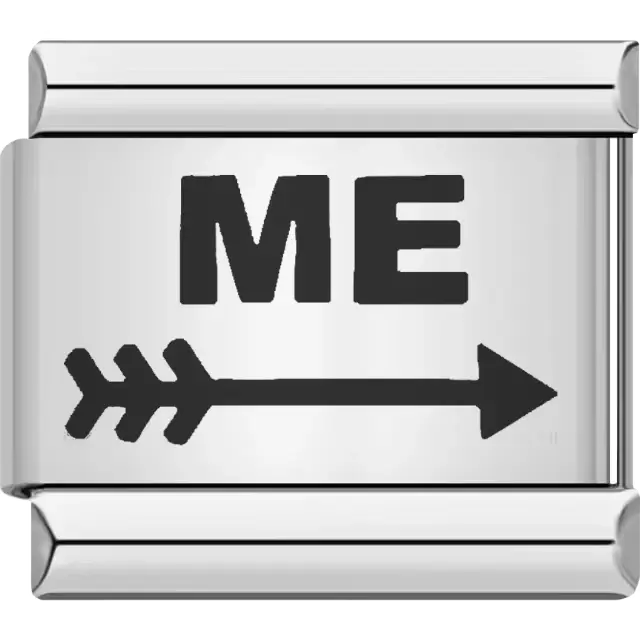 Black text "ME" above a horizontal black arrow Italian charm bracelet link