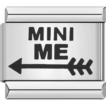 Black text "MINI ME" above a black arrow with a pointed tip and fletched end Italian charm bracelet link
