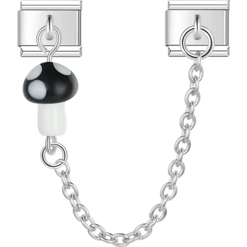 Black mushroom with polka dots dangle safety chain Italian charm bracelet link
