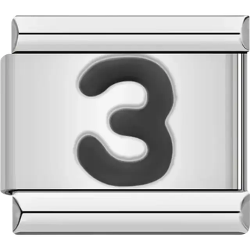 Black number "3" Italian charm bracelet link