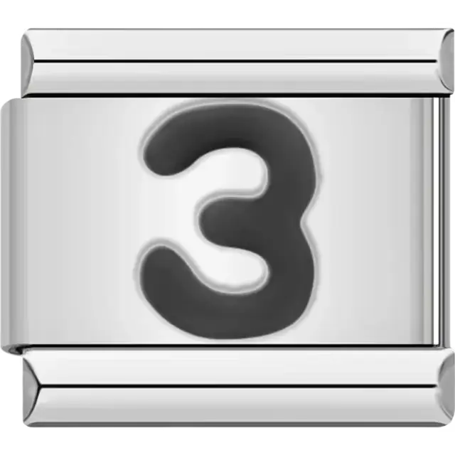 Black number "3" Italian charm bracelet link