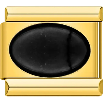 Black oval stone with gold border Italian charm bracelet link