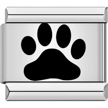 Black paw print silhouette Italian charm bracelet link