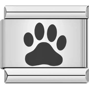 Black paw print design with bold details Italian charm bracelet link