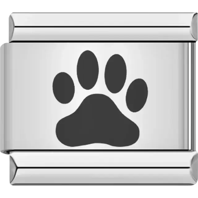 Black paw print design with bold details Italian charm bracelet link