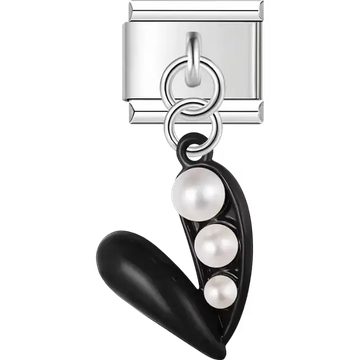 Black figure with pearl accents dangle Italian charm bracelet link