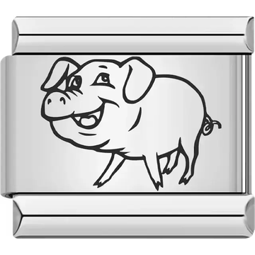 Black pig silhouette Italian charm bracelet link