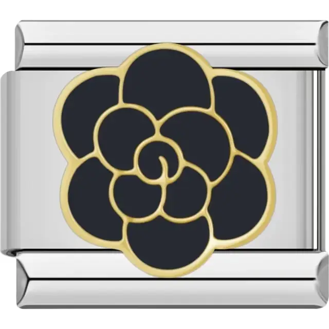 Black rose design with gold outlines Italian charm bracelet link