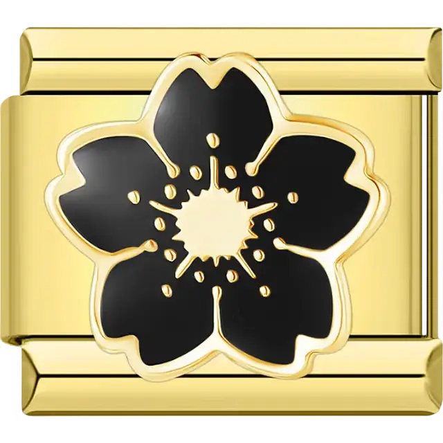 Sakura flower with black petals Italian charm bracelet link