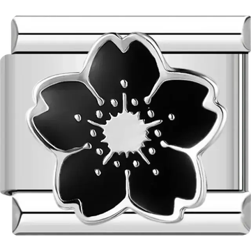Sakura flower with black petals Italian charm bracelet link