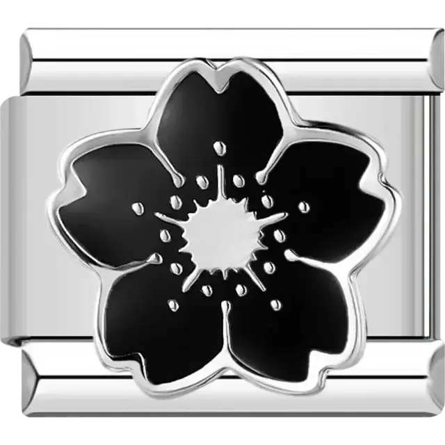 Sakura flower with black petals Italian charm bracelet link