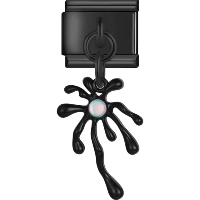 Black splatter-shaped dangle opal centerpiece Italian charm bracelet link