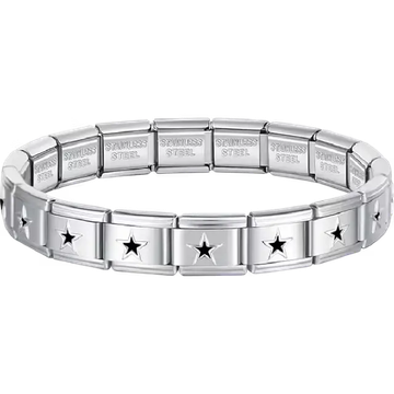 Black star charms composing stainless steel Italian bracelet