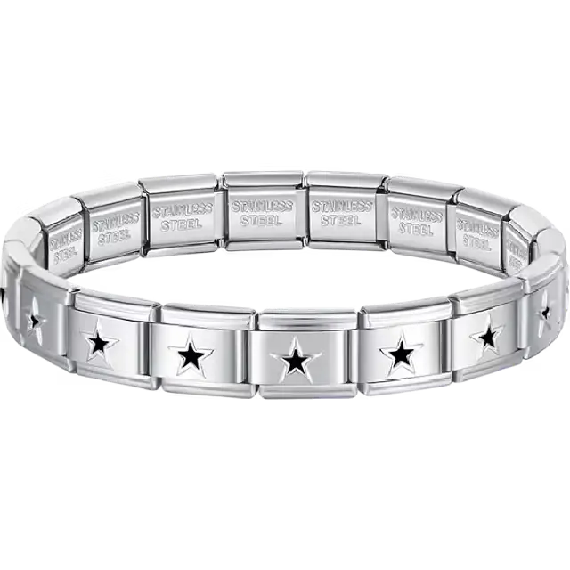 Black star charms composing stainless steel Italian bracelet