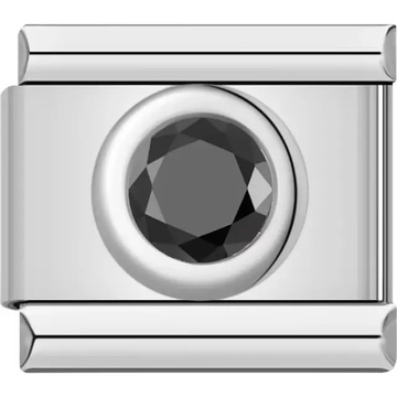 Black faceted stone set in silver-tone Italian charm bracelet link