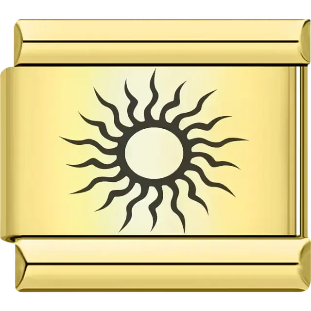 Black sun design with wavy rays Italian charm bracelet link