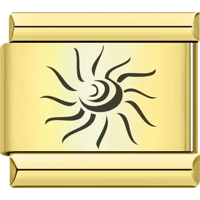 Black sun design with swirling rays Italian charm bracelet link