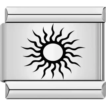 Black sun design with wavy rays Italian charm bracelet link