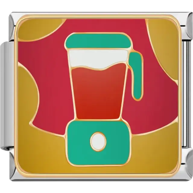 Red and green blender with gold accents on red and gold background Italian charm bracelet link