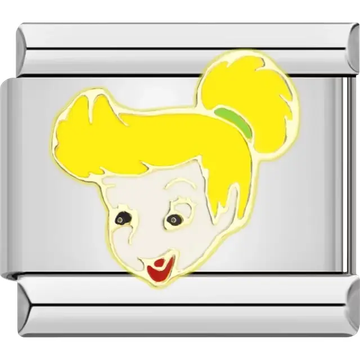 Blonde fairy face with a green hairband and a playful expression Italian charm bracelet link