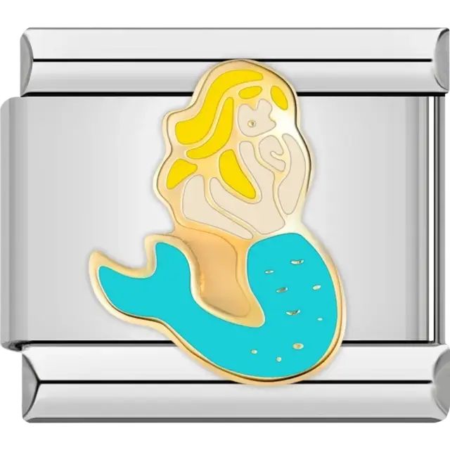 Blonde mermaid with turquoise tail Italian charm bracelet link