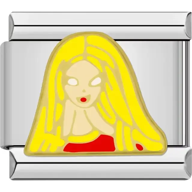Yellow blonde hair woman with red lips Italian charm bracelet link