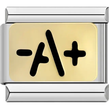 Black “-A+” symbol on gold-tone Italian charm bracelet link