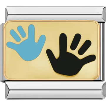 Blue and black handprints on a gold background Italian charm bracelet link