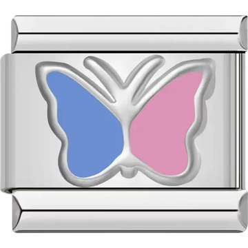 Blue and pink butterfly Italian charm bracelet link