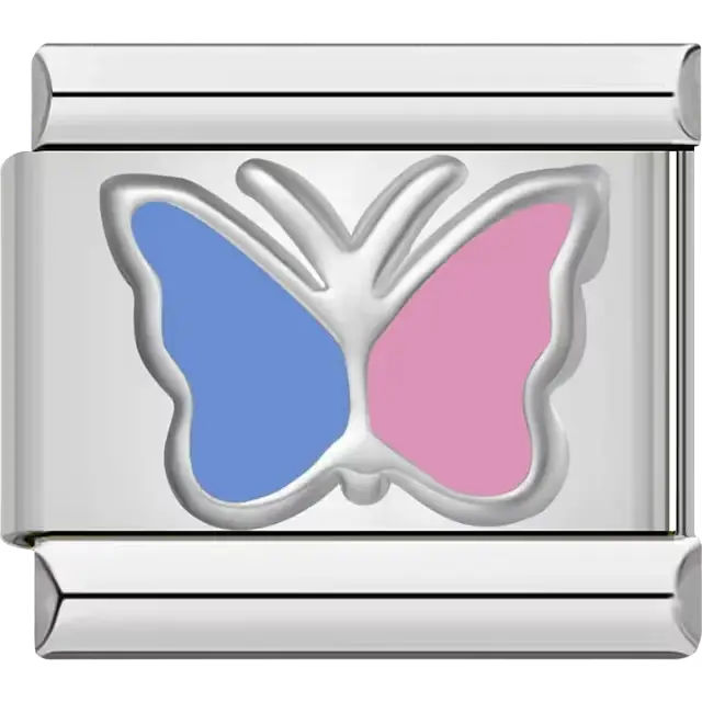 Blue and pink butterfly Italian charm bracelet link