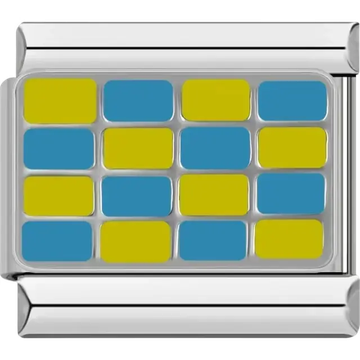 Alternating blue and yellow rectangular grid pattern Italian charm bracelet link