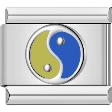 Blue and yellow yin yang symbol Italian charm bracelet link