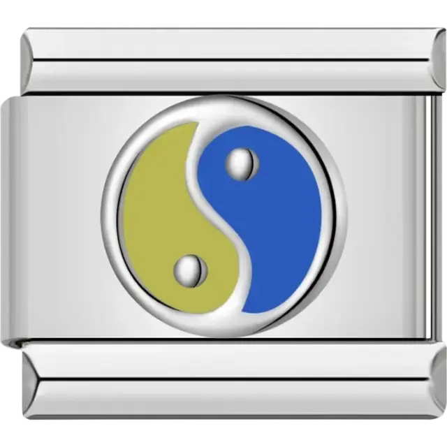 Blue and yellow yin yang symbol Italian charm bracelet link