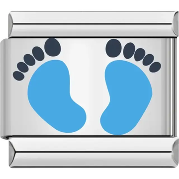 Blue baby footprints Italian charm bracelet link