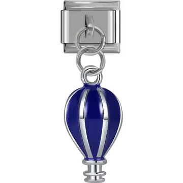Blue hot air balloon dangle Italian charm bracelet link
