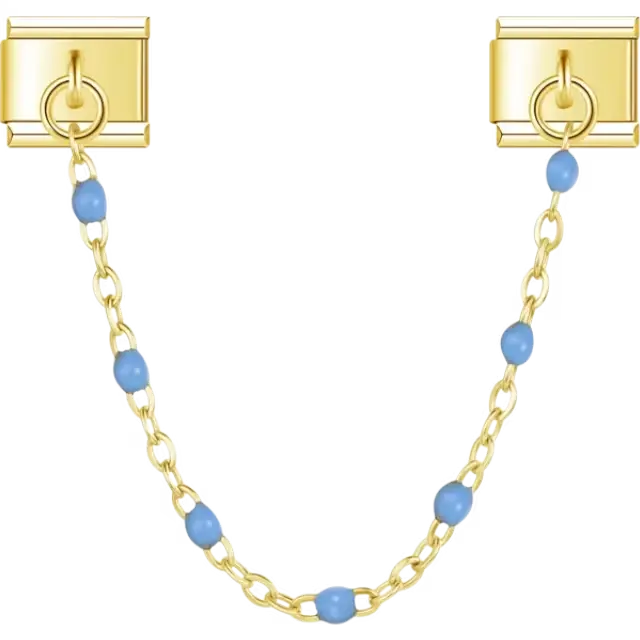 Safety chain with blue beads Italian charm bracelet link