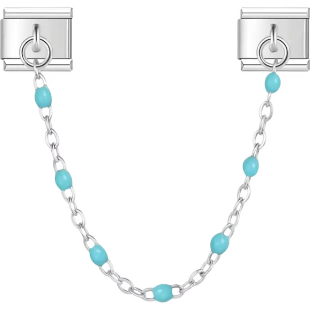 Safety chain with blue beads Italian charm bracelet link