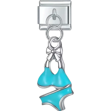Blue bikini design with bow accents Italian charm bracelet link