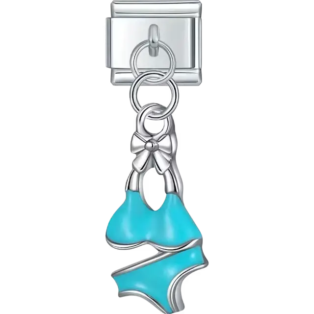 Blue bikini design with bow accents Italian charm bracelet link