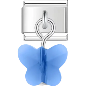 Dangle blue butterfly with smooth translucent finish Italian charm bracelet link