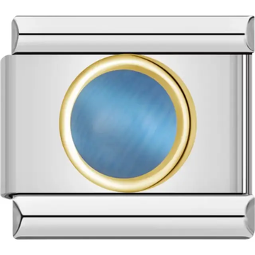 Blue cabochon gemstone with gold border Italian charm bracelet link