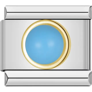 Light blue cabochon gemstone with gold border Italian charm bracelet link