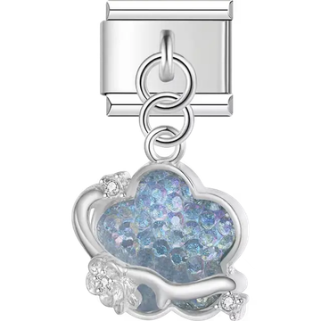 Blue crystal cloud dangle Italian charm bracelet link