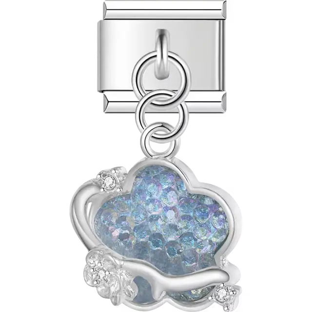 Blue crystal cloud dangle Italian charm bracelet link