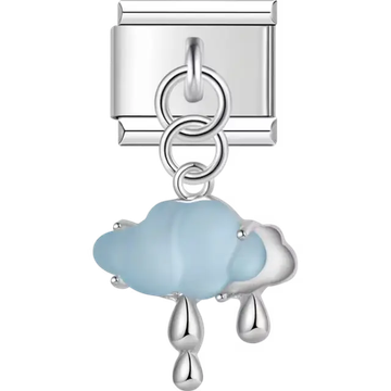 Blue and silver cloud with silver raindrop dangles Italian charm bracelet link