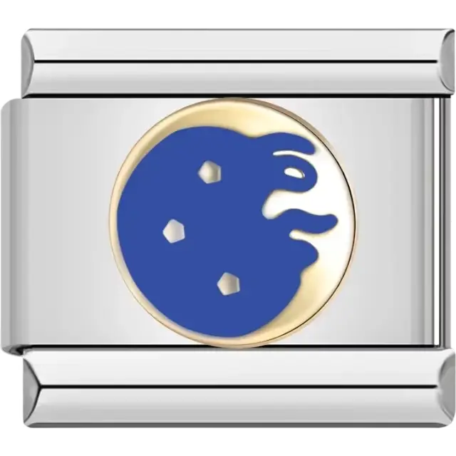 Blue comet design with gold border Italian charm bracelet link