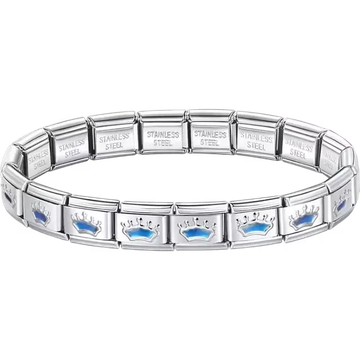 Blue crowns charms composing stainless steel Italian bracelet