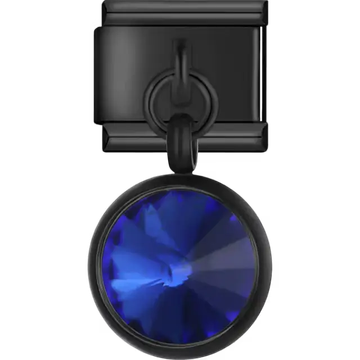 Black blue crystal dangle Italian charm bracelet link