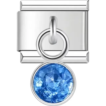 Blue crystal dangle Italian charm bracelet link